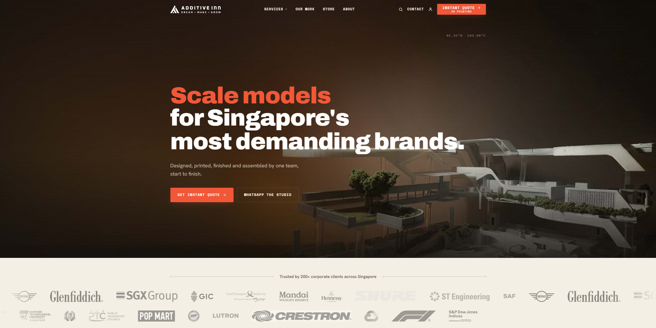 Additive Inn website after Aphyx rebuilt it — cinematic dark aesthetic