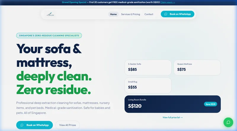 Upward Cleaning website preview — Singapore sofa & mattress cleaning service