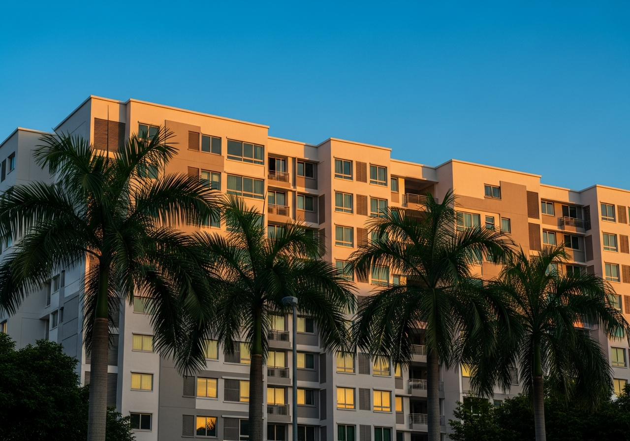 Singapore HDB neighbourhood at golden hour