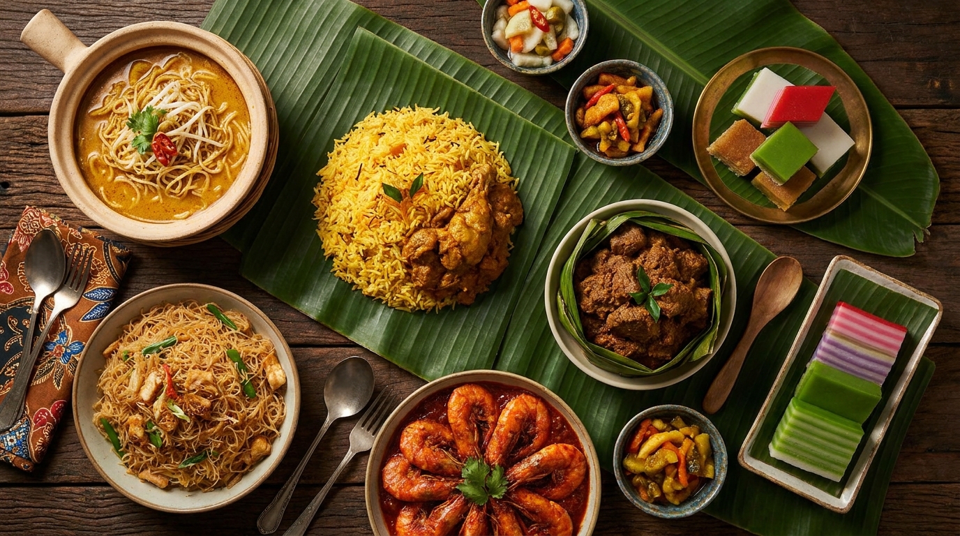Makan Chapter catering spread with nasi briyani, rendang, curry and sambal