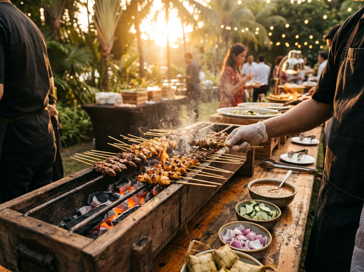 Live satay grilling station